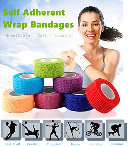 Self-Adhesive Elastic Bandage Wrap - 8 Rolls 1" x 5 Yards - Skin