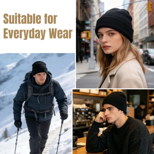 Winter Beanie Hats for Men & Women - 2 Pack Black & Grey