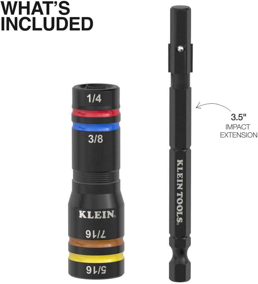 Klein Tools KNECT Quad Socket Set - 4-in-1 Color Coded, Heavy-Duty SAE Impact, 12 Sizes