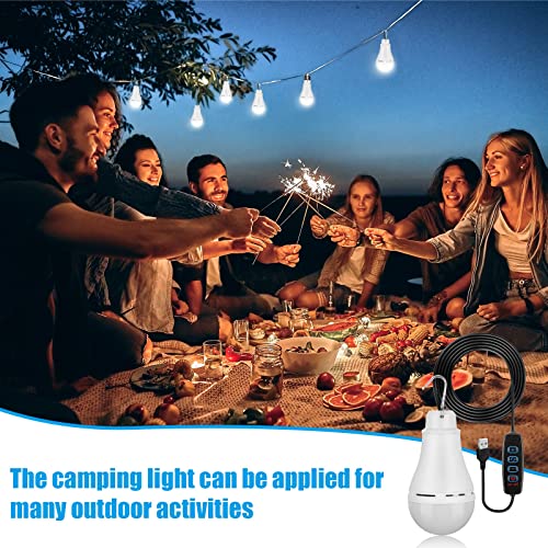 6 Pcs USB Light String LED Portable Light Bulb Rechargeable USB Strip Camping Lantern with Splitter Cable for Camping Porch Backyard Garage Warehouse Truck Fishing Boat