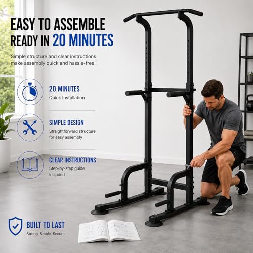 Adjustable Power Tower Pull Up Bar Station - Black