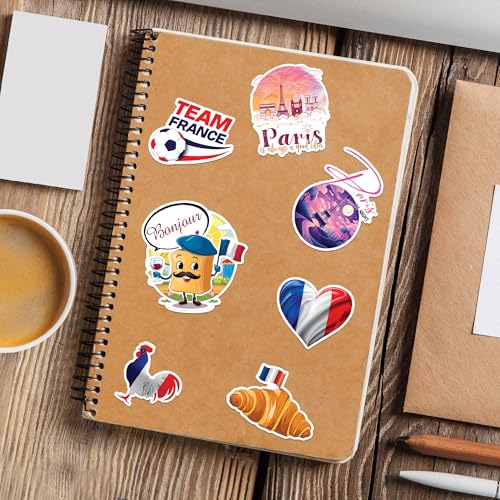 France Stickers 50 Pieces French Paris Sticker Vinyl Waterproof Decal for Laptop Water Bottle Phone Car Window Bike Motorcycle Stakeboard Scrapbook Gifts