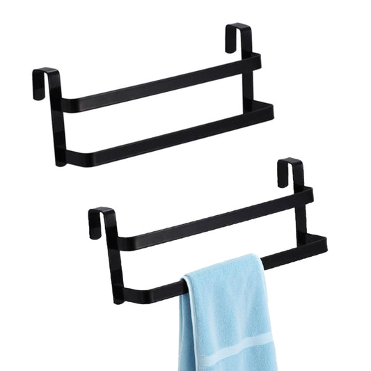 CHIKESI Double Layer Over Cabinet Towel Bar Holder, 2-Pack Stainless Steel Towel Bar for Hanging 2 Towels, Over The Door Towel Rack for Kitchen and Bathroom, Space-Saving Towel Hanger (Black)