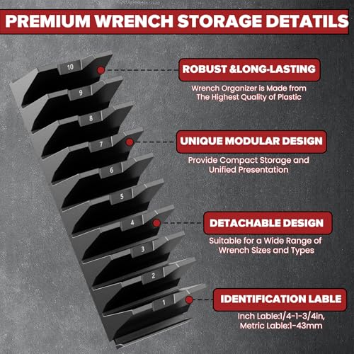 80PCS Modular Wrench Organizer Wrench Holder - Wrench Tool Organizers for Tool Drawer Storage, Wrench Storage Set with Metric & SAE Label, Rack Tool Gift for Professional Mechanics Men, Black