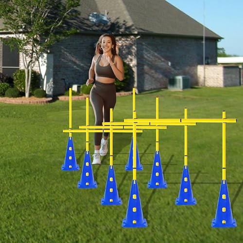 Agility Poles and Hurdles Set - Speed Training Equipment with 12 Poles & 8 Cones