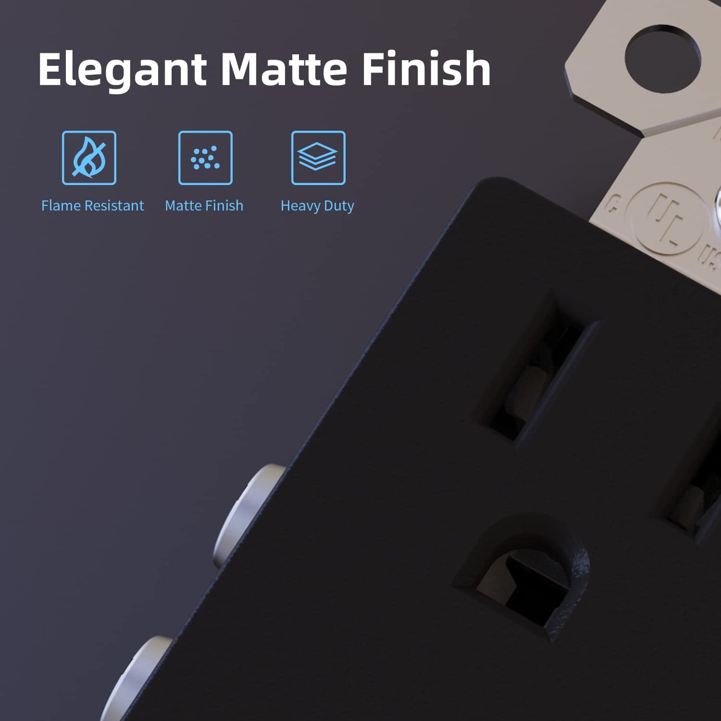 15A Matte Black Electrical Outlet Receptacle - 20 Pack, NEMA 5-15R, UL Listed