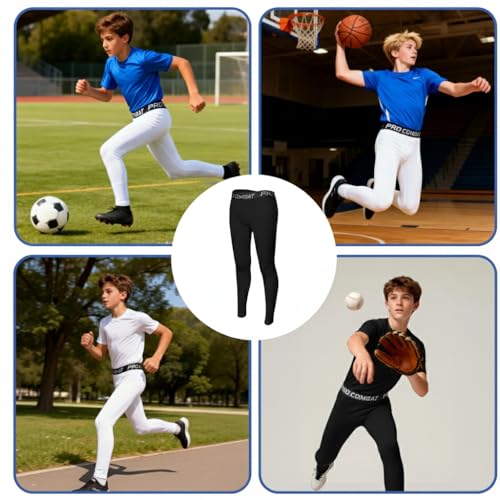 Boys Compression Pants - Youth Athletic Leggings for Sports - Black, Medium