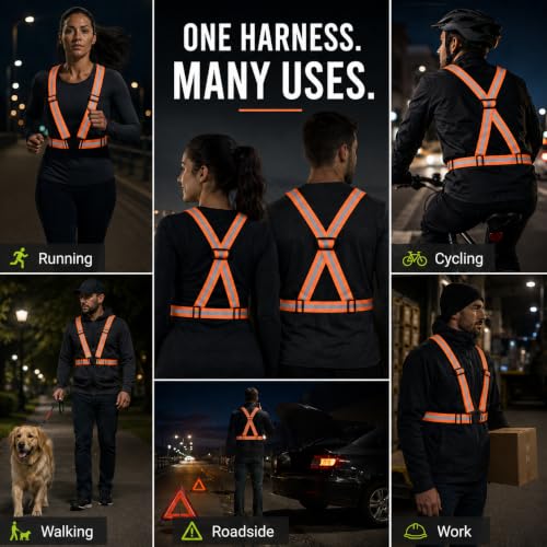 TARANDUS Orange Reflective Safety Vest - Adjustable High Visibility Harness for Running, Cycling & Work