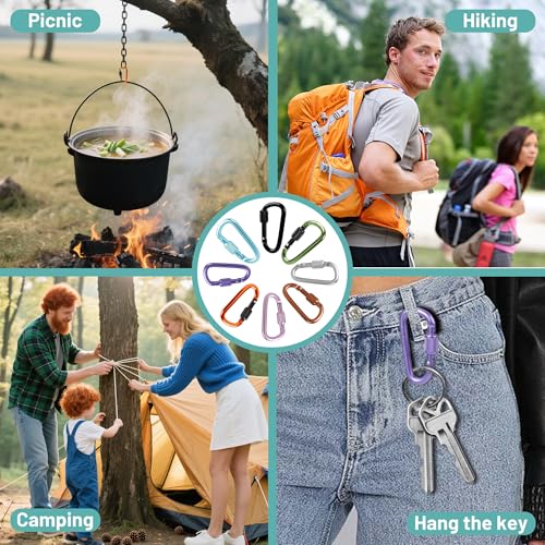 Ultra-Light 2" Aluminum Locking Carabiner Clips - 8 Pack