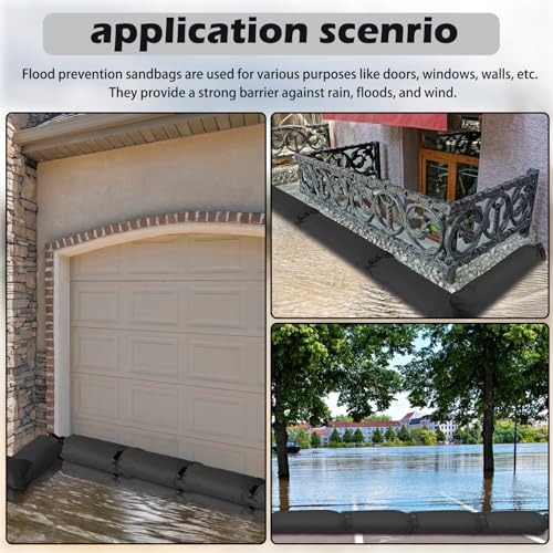 8 Pcs Flood Water Sand Bags Waterproof Sandbags Barrier Reusable Sand Bags with Insert Buckle Flood Protection for Home Door Window Basement Garage Rain Water Control, 28 x 11 Inch(Black)