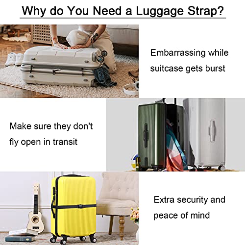 Heavy Duty Luggage Strap - 48 Inch Utility Straps, 2 Pack - Black