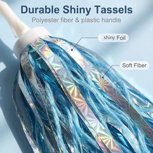 Blue Kids Bike Streamers - Pom Pom Tassels for Scooters & Bicycles