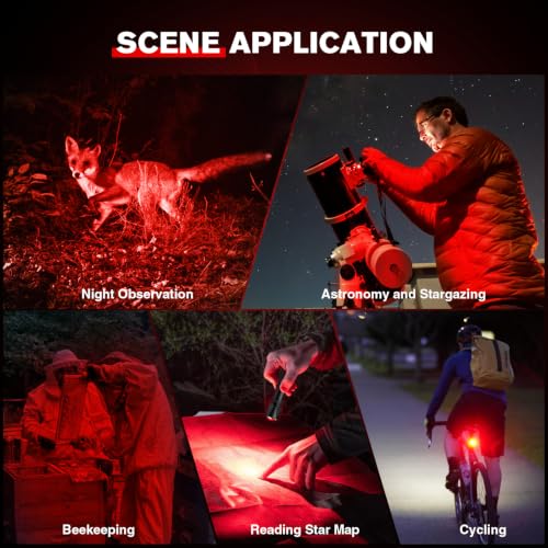 RECHOO Red LED Flashlight with Zoom, 3 Modes, Rechargeable, Portable for Hunting & Night Observation