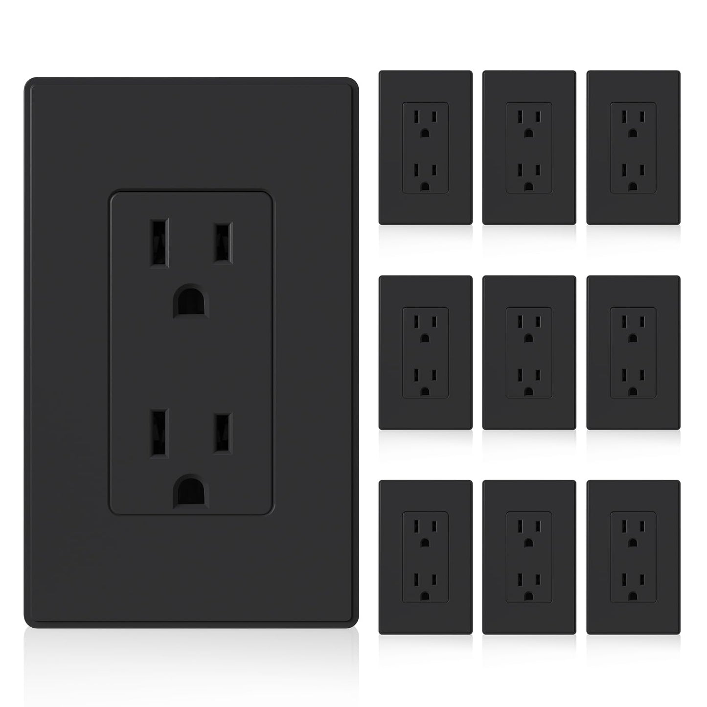 15A Matte Black Electrical Outlet Receptacle - 20 Pack, NEMA 5-15R, UL Listed
