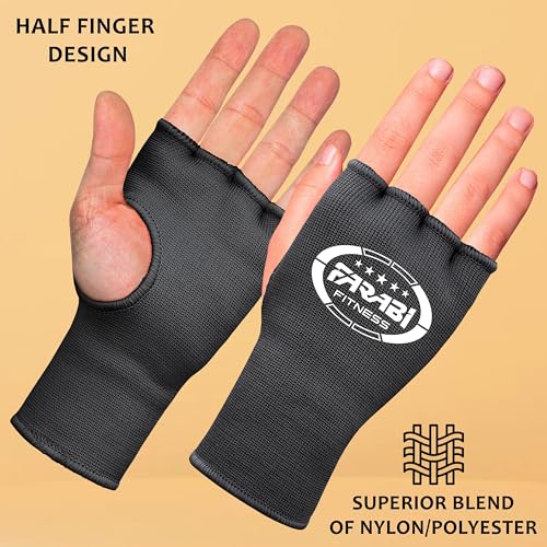 Boxing Hand Wraps - Half Finger Elasticated Inner Gloves - Small-Medium, Black