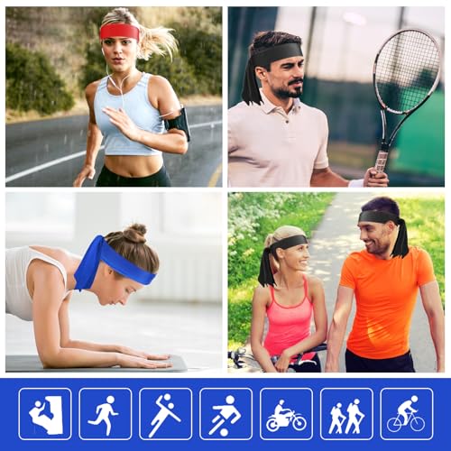 Adjustable Sports Headbands - 3-Pack Black, Royal Blue, Red