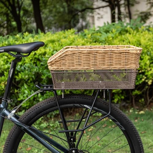 CXWXC Brown Rear Bike Basket - Hand-Woven Large Capacity Cargo Carrier