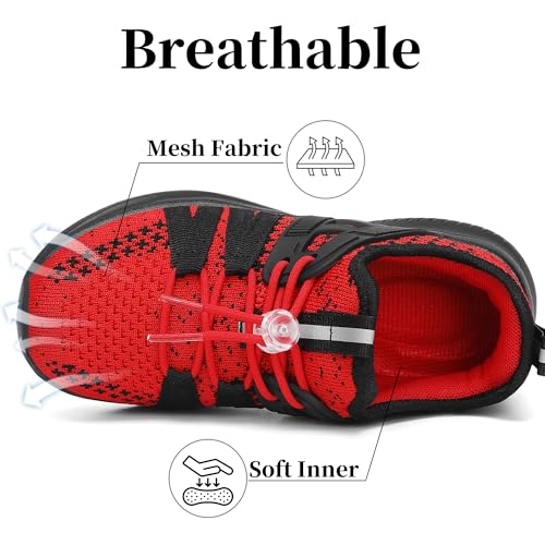 Kids Sneakers 2.5 Big Kid Red Black Lightweight Breathable School Tennis Shoes - TOTOMONA