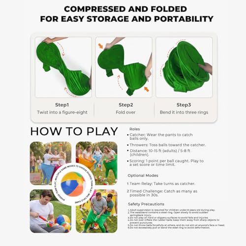 PICKLETECH MultiColor Granny Pants Yard Game Set with Bouncy Balls & Pump - 4 Pack for Kids & Adults, Outdoor Family Reunion & Party Game