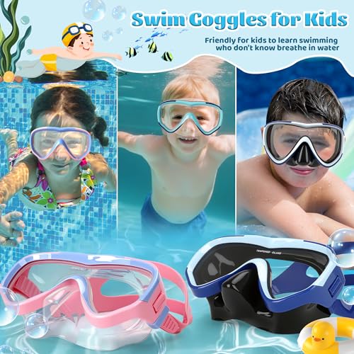 Kids Swim Goggles with Nose Cover - Anti-Fog Diving Mask - Blue Pink