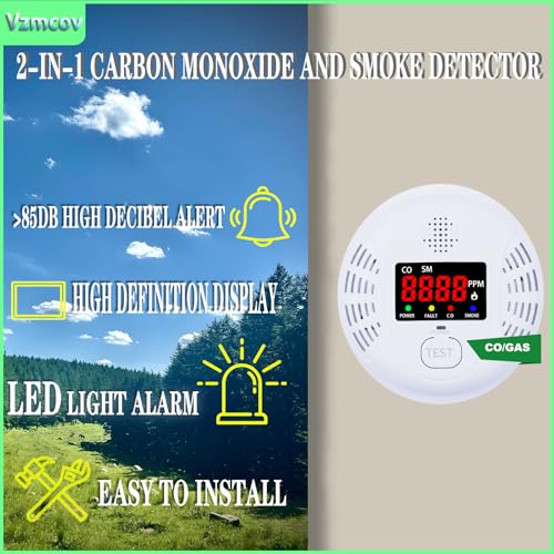 Carbon Monoxide and Smoke Detector Equipped with LCD Display, Battery Powered, Dual Sensor Alarm, 85dB Voice Alarm and Real-time CO Tracking, Suitable for Home/Kitchen/Bedroom/RV 4Pack
