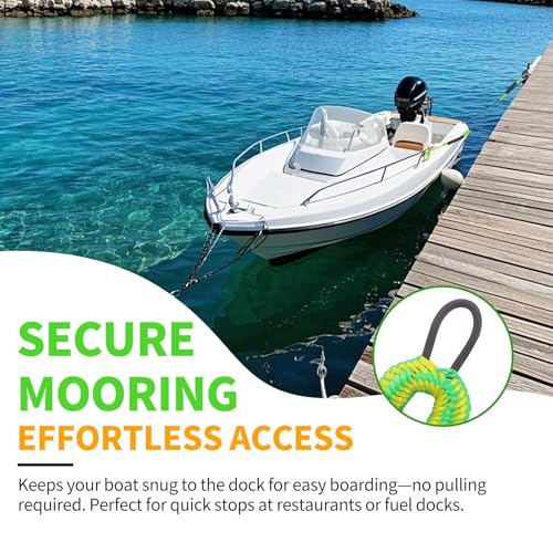 Green & Yellow 2FT Bungee Dock Lines for Boats, Kayaks & Jet Skis - Shock Absorbing Marine Tie Downs (2-Pack)