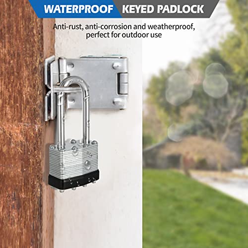 Keyed Alike Padlocks, Laminated Heavy Duty Padlocks Keyed Alike Set of 6, Key Lock with 1-9/16"(40mm) Wide Body 2-inch Long Shackle for Storage Unit, Sheds, Garages and Fence