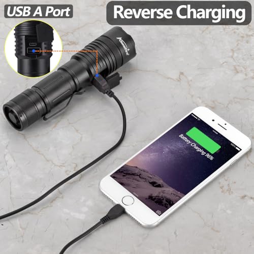 ALONEFIRE X37 Multicolor LED Flashlight 4 Color Change White Blue Green Red Light RGB USB Rechargeable Zoom Waterproof with Reverse Charging, Rechargeable Battery for Tracking Deer Hunting Fishing