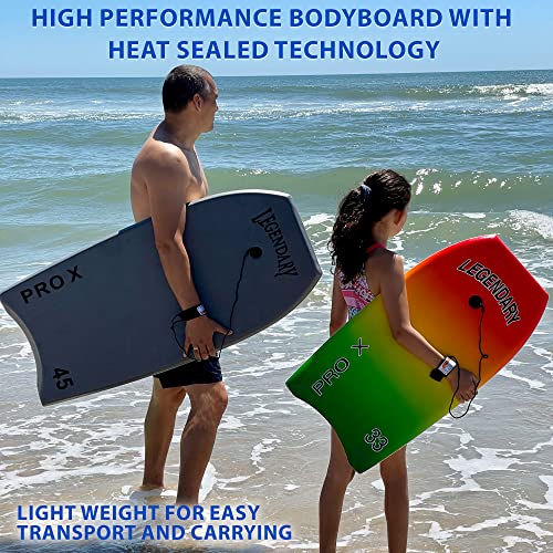 GYN Trade 37" Dark Blue/Orange Bodyboard for Beach, Hard Slick Bottom, Leash Included