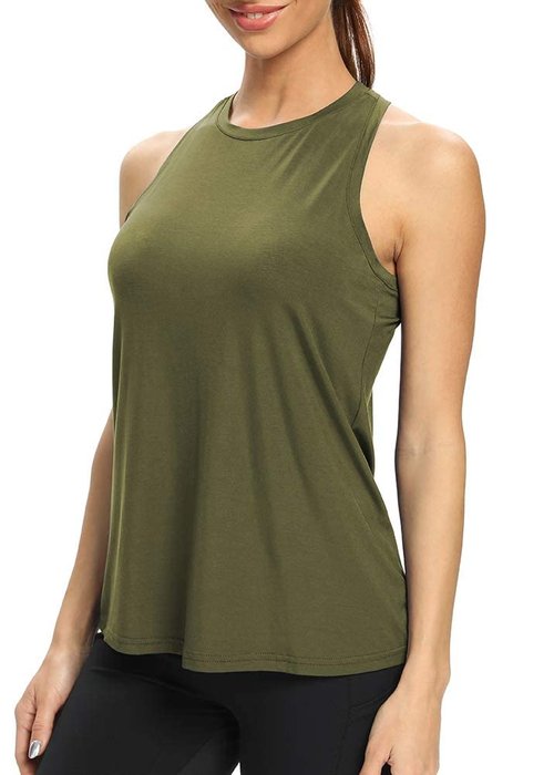 Bestisun Long Gym Exercise Athletic Tops Racerback Sports Shirts Yoga Dance Clothing Army Green XL
