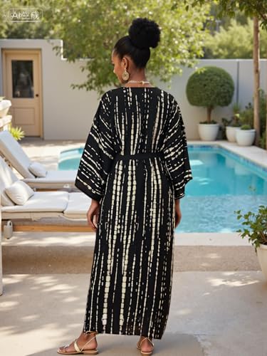 Women’s Colorful Kimono Cover Up Long Beach Dress One Size Black-Beige-Yellow