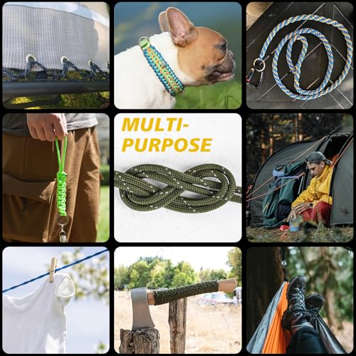 Reflective 1000lb Paracord 4mm Heavy Duty Camping Rope - Olive, 50ft