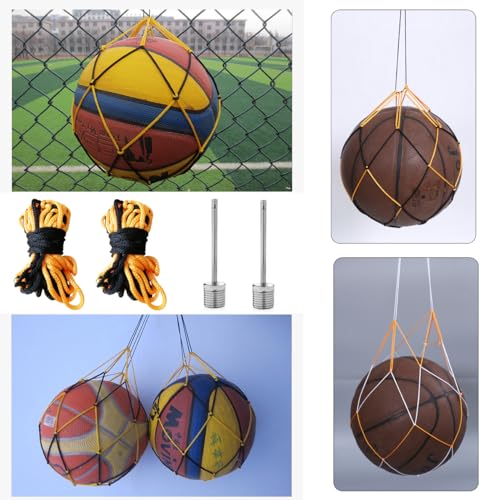 4 Pack Ball Net Bags with Air Pump Needles - Black & Yellow