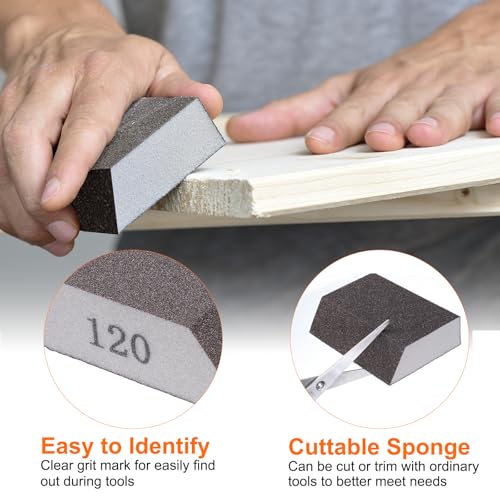 HARFINGTON 4pcs Sanding Sponge Blocks 400-500 Grit Sanding Sponge with Angled Edge 4"x2.8"x1", Washable and Reusable Foam Sanding Block for Polishing Kitchen Metal Wood Drywall Home