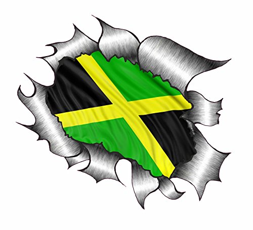 Jamaican Flag Ripped Torn Metal Vinyl Sticker - 4" x 4"