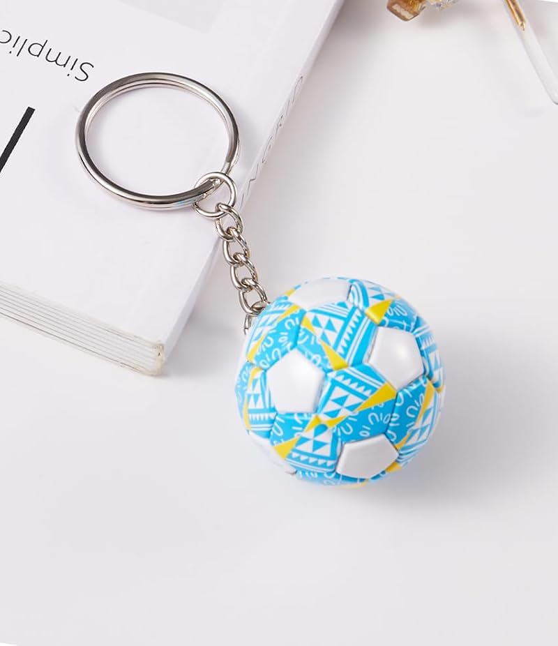 Geometric Soccer Ball Keychain - Black & Silver - Blue