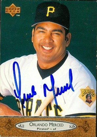 Orlando Merced Autographed Baseball Card - Pittsburgh Pirates 1996