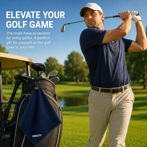 RHEOLITH Magnetic Golf Towel 18x18 Navy Blue Microfiber with N52 Magnet