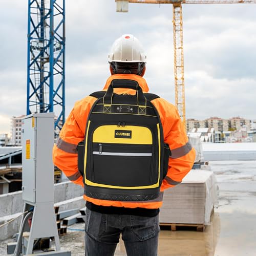 Tool Backpack, Tools Bag with Multi-Use Pockets, Waterproof Tool Bag with Padded Shoulder, Back, and Waist Straps