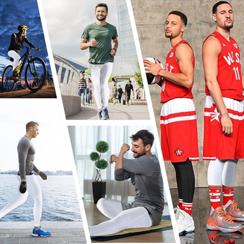 Men's Compression Leggings for Running - Quick Dry - White, Small