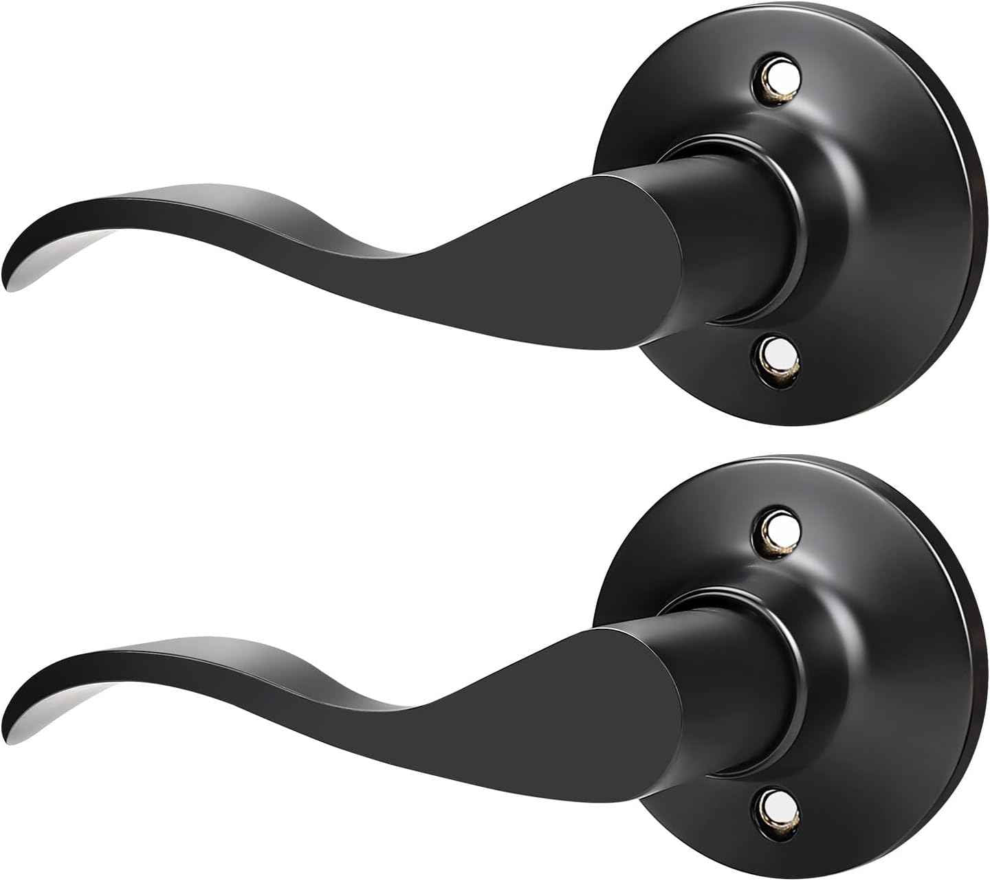 Black Privacy Door Levers - 6 Pack Keyless Modern Wave Handles for Bedrooms