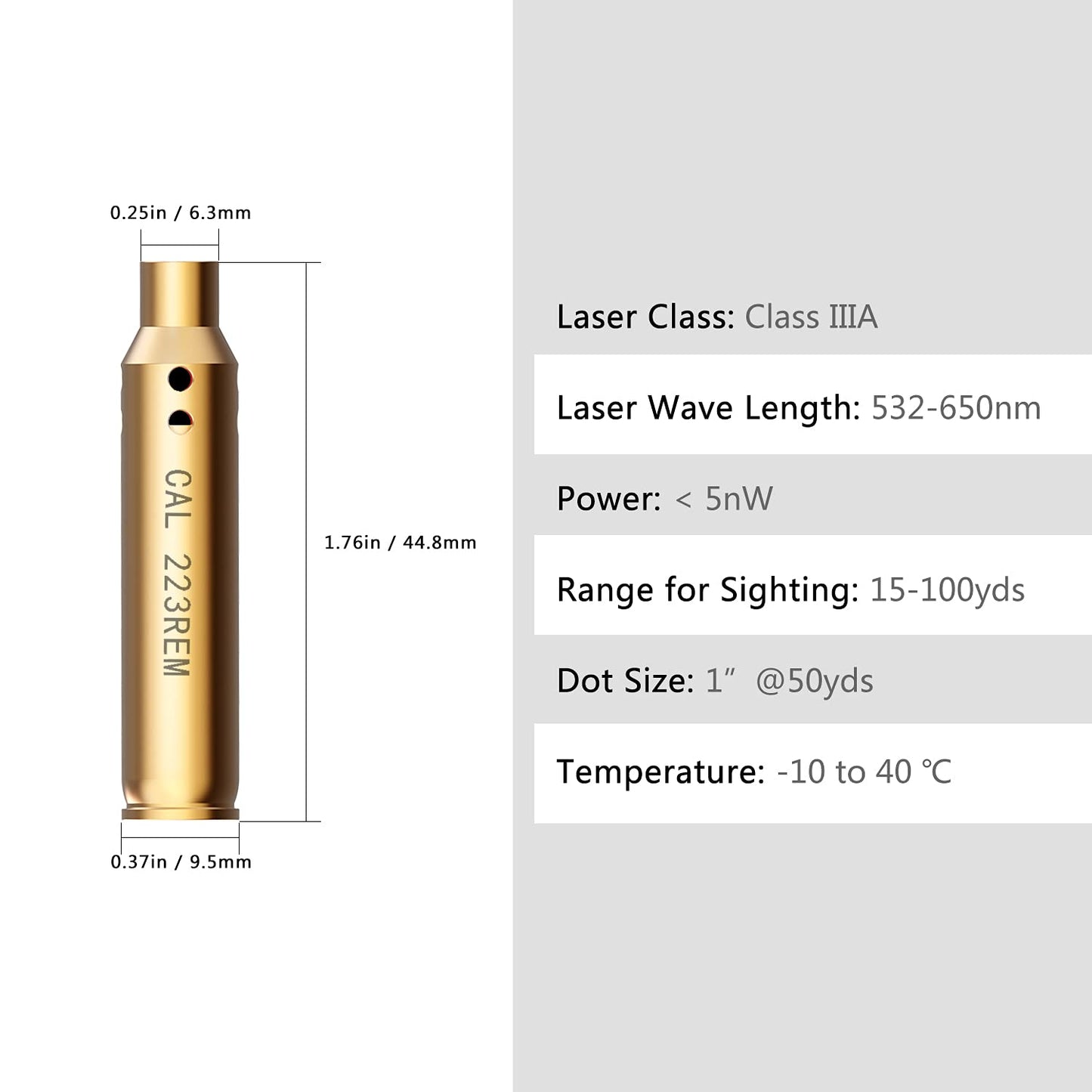 Marmot Bore Sight Cal .223 Rem 5.56mm Boresight 223 Bore Sight NATO Laser Boresighter for Cal 223 556 with 3 Sets of Batteries