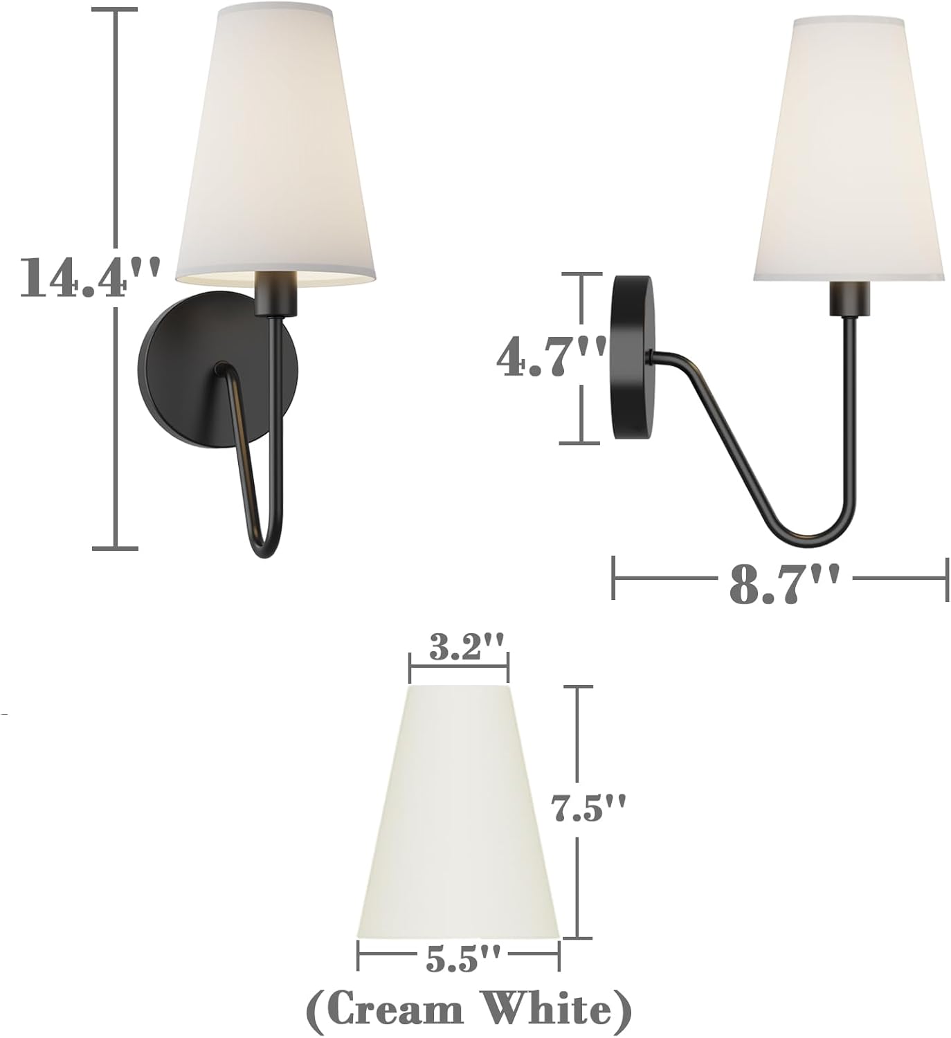 Gold Wall Sconce Lighting Fixture - Set of 2 Classic E12 Hardwired Lamps with Cream Shades