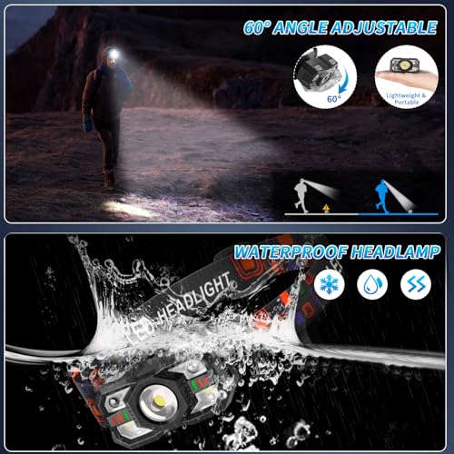 Rechargeable LED Headlamp - 5 Modes, Motion Sensor, Waterproof
