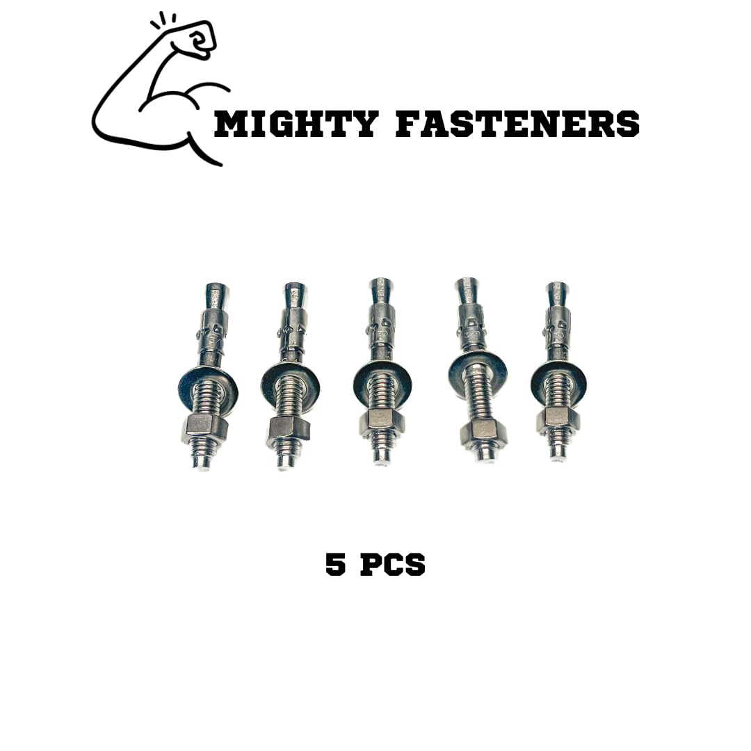 Mighty Fasteners Wedge Anchors – Heavy-Duty 304 Stainless Steel Expansion Bolts for Concrete & Masonry, Rust-Resistant & Durable - 3/8" X 3" - 5 Pack