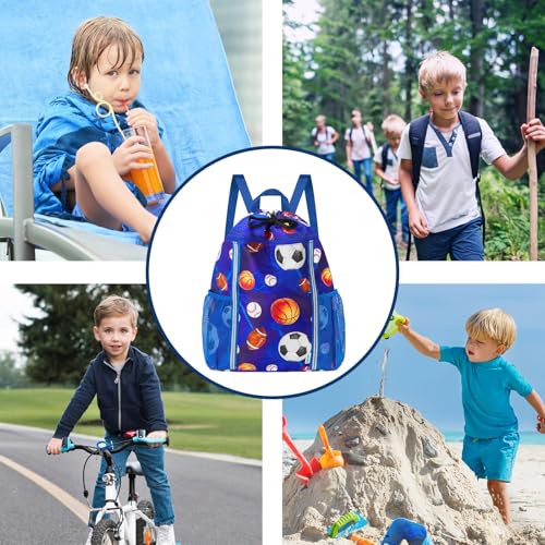 WAWSAM Ball Kids Drawstring Backpack with 2 Bottle Pockets & Reflective Strips