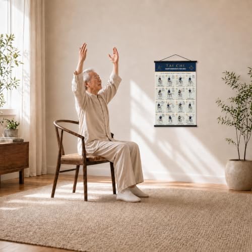 Tai Chi Chair Workout Chart for Seniors - Dark Blue Seated Exercises