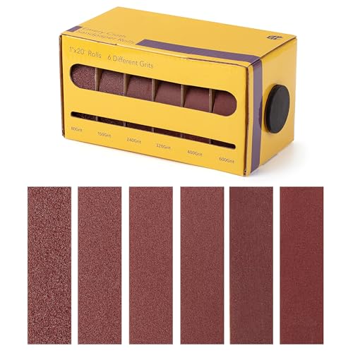 Bates- Emery Cloth Roll, 1" x 20 FT, 6 Grits, 80/150/240/320/400/600 Grit, Abrasive Sandpaper Roll of Sandpaper Set with Dispenser, Emery Cloth for Metal, Wood, Polishing