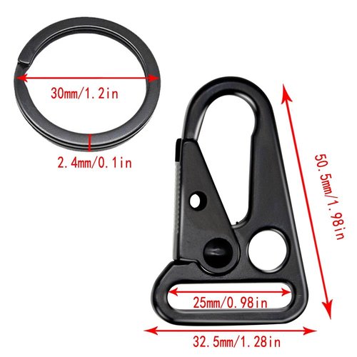 12 Pieces 1 Inch Enlarged Mouth Clip Sling Clasp Hook for Keychain Snap Hooks Outdoor Bag Backpack Tactical Carabiners ((Sling Clip + Key Ring) 1" Black (12-Pack))