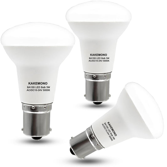 KAKEMONO 1383 1139 R12 LED Reflector Light Bulb 12V 24V BA15S SC Bayonet, 3W 1156 1141 for RV Camper Trailer Marine Boat Reading Light Bulb,Daylight White 5000K,Pack of 3